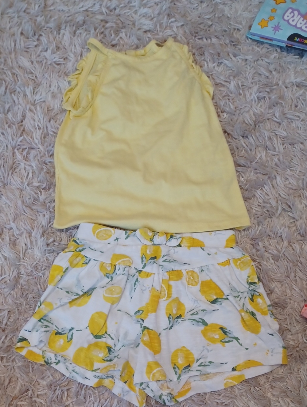 Yellow Ruffle-Sleeve Top and Lemon Print Shorts Set - Girl